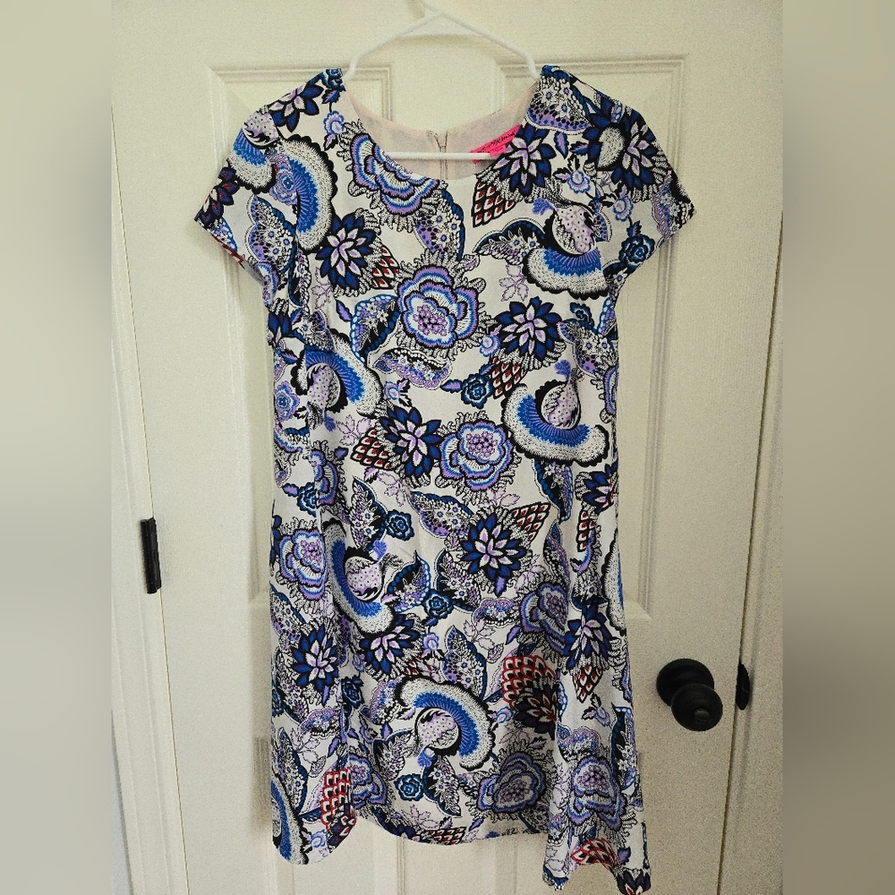 Betsey Johnson Sz. 2 Paisley Floral Blue, Lavender, And Black Mini Dress